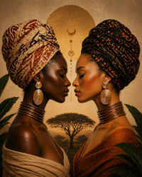 Afro woman silhouette art print in warm terracotta and earth tones
