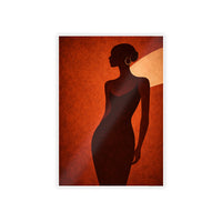 Ember wall art: Black woman silhouette with hoop earrings on a deep terracotta red background
